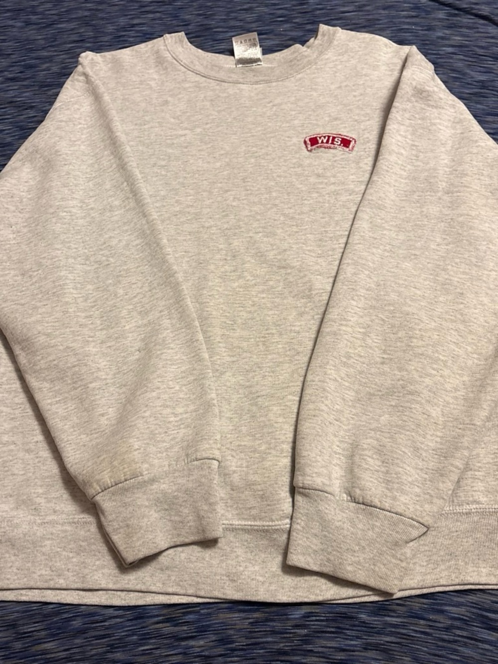 Men's Gray Crewneck Sweatshirt with Small Red Patch